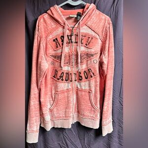 Harley-Davidson Coral-Pink Lightweight Distressed Hoodie